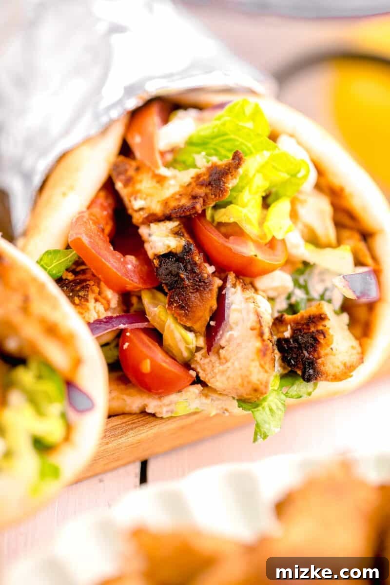 Mediterranean Chicken Wraps 12 veggies and chicken fill a gyro.