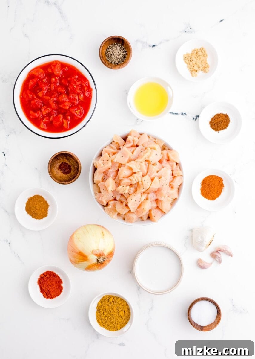Classic Madras Heat 3 Ingredients for Madras curry laid out on a table