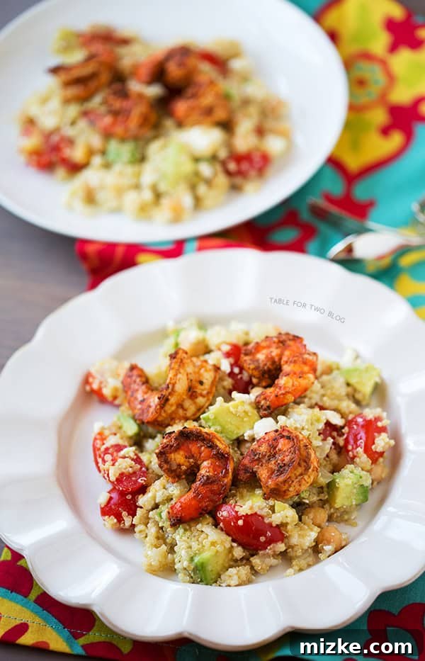 Spicy Grilled Shrimp with Quinoa Salad | tablefortwoblog.com Perfectly grilled spicy shrimp, vibrant and succulent, ready for a healthy quinoa salad.