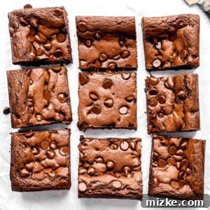Cake mix brownies cut into squares, ready to serve.