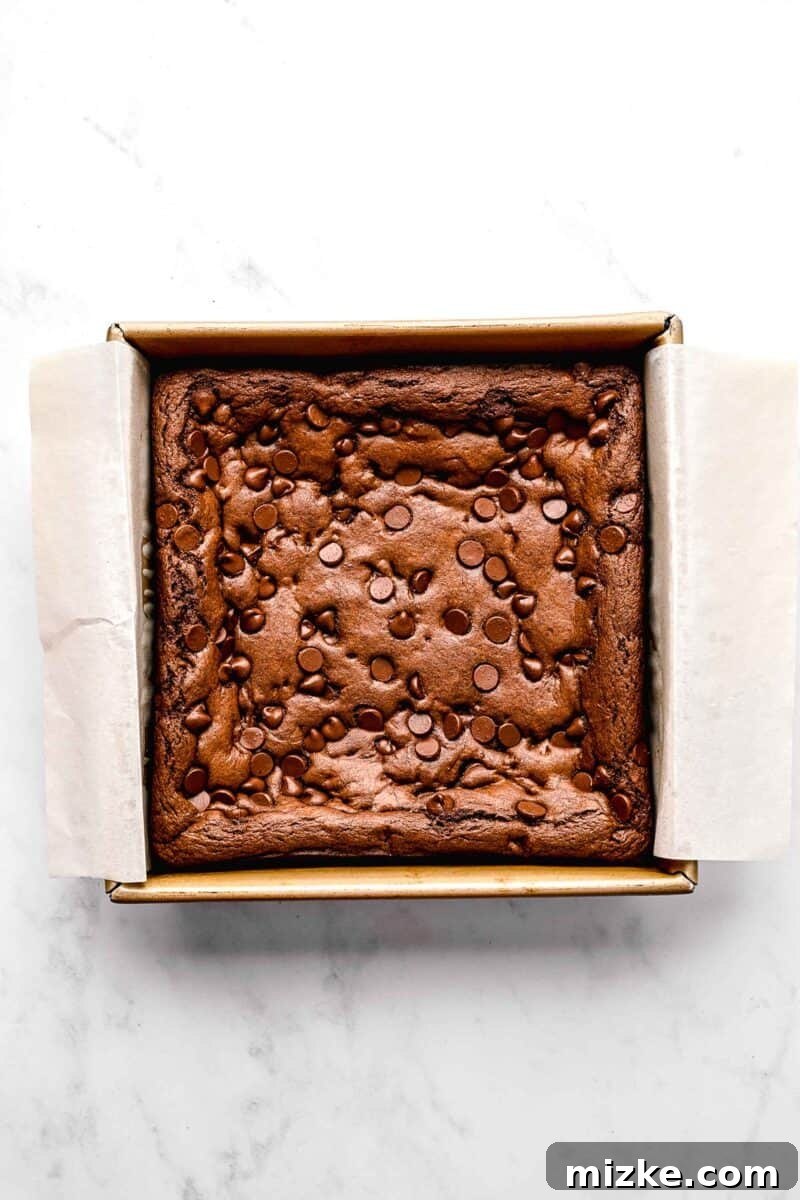 These cake mix brownies turn baking into a walk in the park. Made with 5 ingredients in 30 minutes, they're sure to become a new favorite. Freshly baked cake mix brownies, golden brown and still in the baking pan, showing a slightly sunken center and chewy edges.