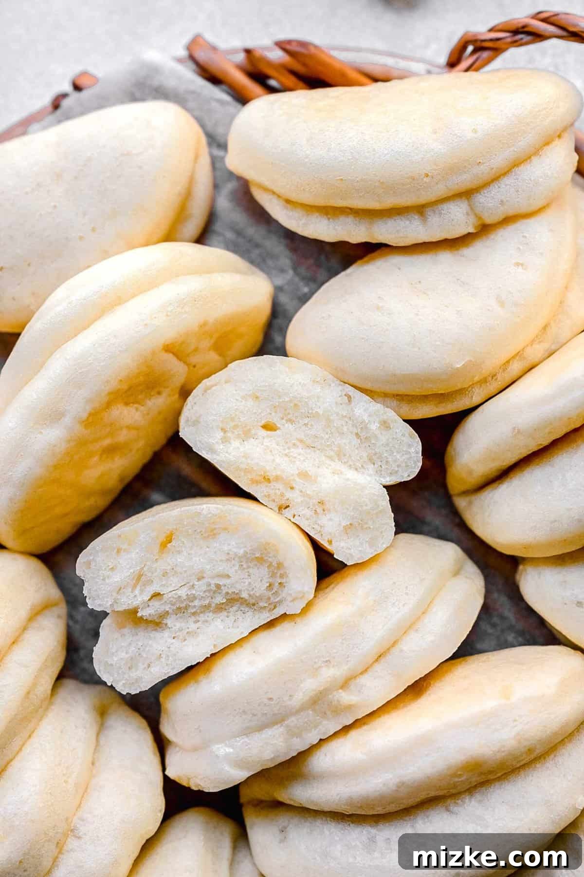 Close-up of freshly steamed bao buns ready to be served
