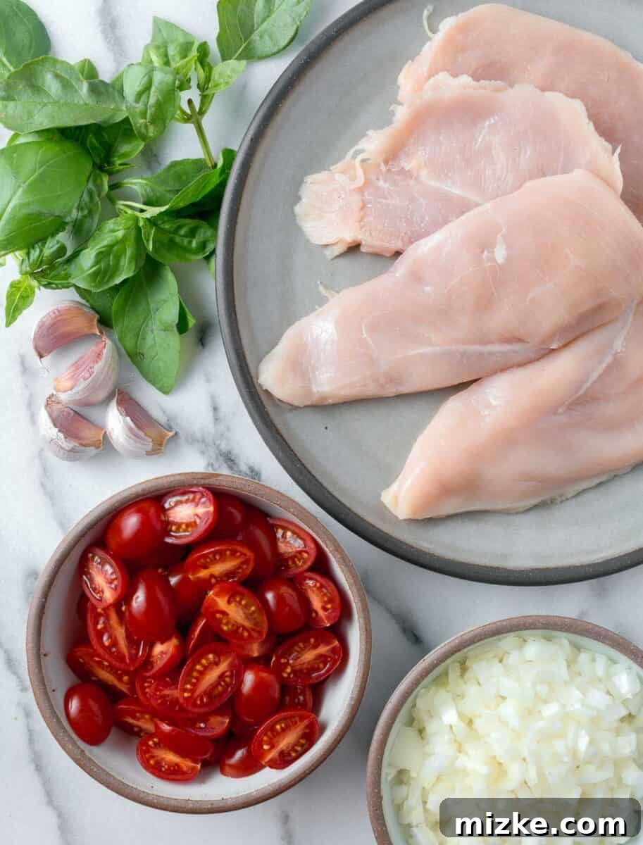 Skillet Roasted Garlic Tomato Basil Chicken 3 ingredients for garlic tomato basil chicken