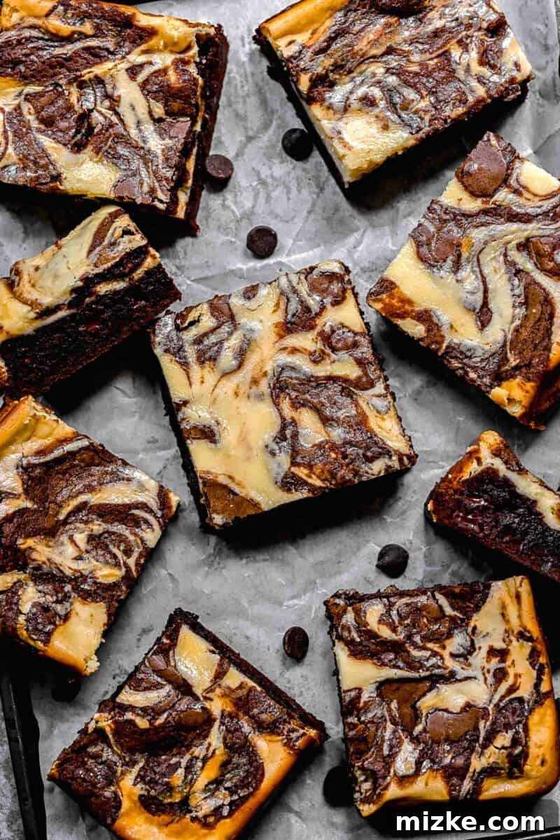 Overhead image of cream cheese brownies.