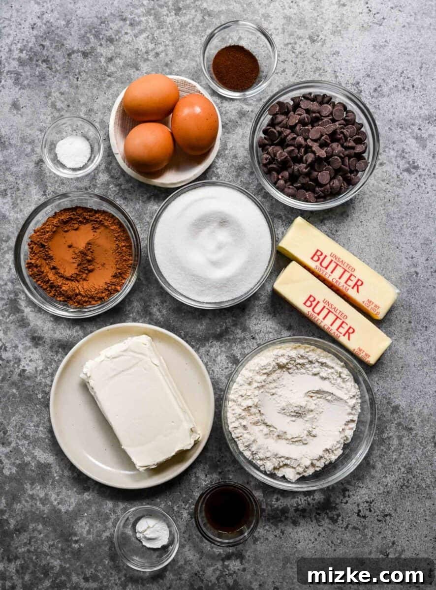 Ingredients for cream cheese brownies.