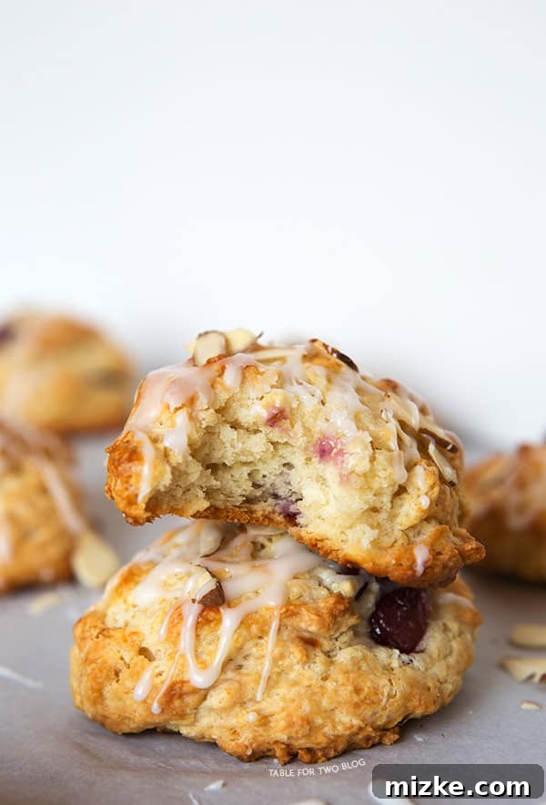 Cherry Almond Scones | tablefortwoblog.com Ingredients for cherry almond scones, including fresh cherries and almond extract.