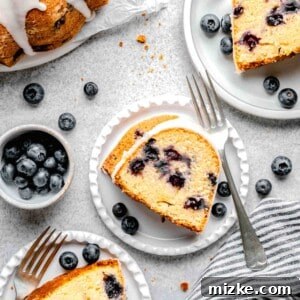 slices of bundt cake are plated on several white plates