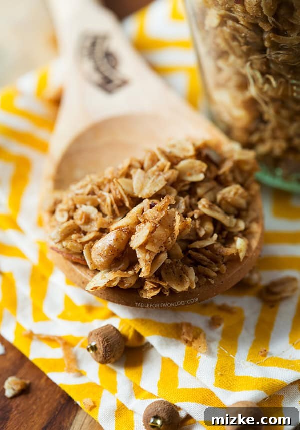Homemade Coconut Vanilla Granola Bowl - Table for Two Blog Rustic bowl of homemade Coconut Vanilla Granola