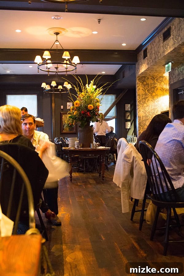 Wayfare Tavern's intimate upstairs seating. The cozy and elegantly decorated upstairs dining area of Wayfare Tavern.