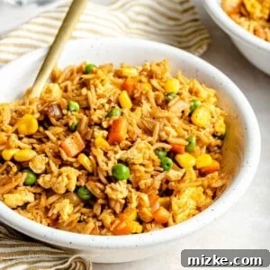 Vegetable fried rice in a bowl.