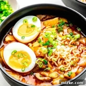 Kimchi ramen served in a bowl.