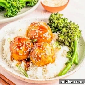 Teriyaki tofu meatballs with broccoli and rice