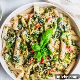 creamy vegan basil cashew pasta